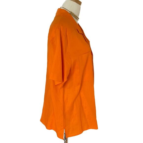 Vintage 90s Liz Claiborne 100% linen orange button-down safari blouse size XL - Picture 5 of 9